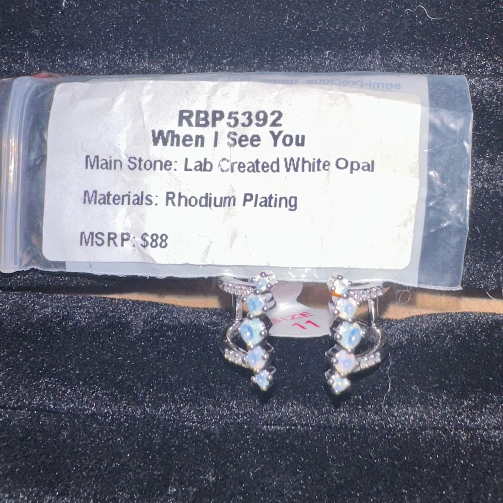 Bomb Party White Opal Ring with Rhodium Plating Size 11